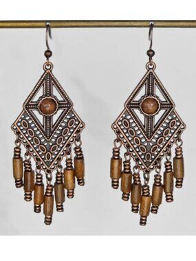 Bronze Dia Boho Beaded Earrings Tribal Boheme Jewelry